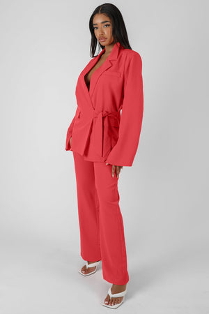 Wrap Waist Blazer Coral