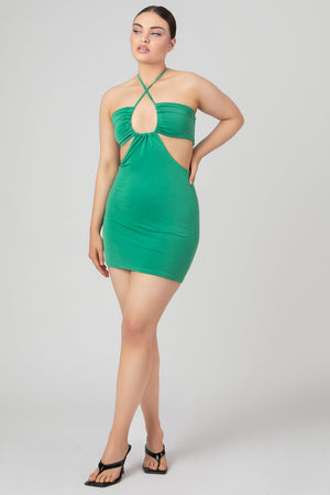 Slinky Loop Ruching Sleeveless Mini Dress Green