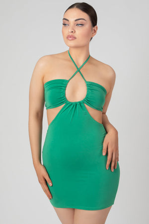 Slinky Loop Ruching Sleeveless Mini Dress Green