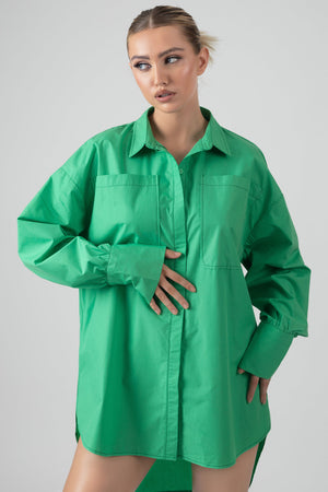 Oversized Poplin Shirt Dress Green