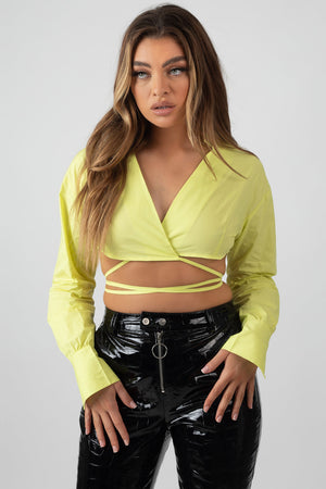 Wrap Poplin Cropped Shirt Lime