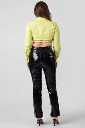 Wrap Poplin Cropped Shirt Lime