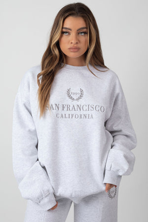 Oversized Embroidered Sweatshirt Oatmeal Marl