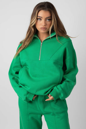 Oversized Half Zip Pullover Sweat Green