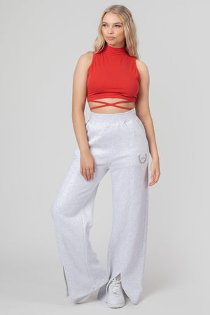 High Neck Strappy Waist Crop Top Red