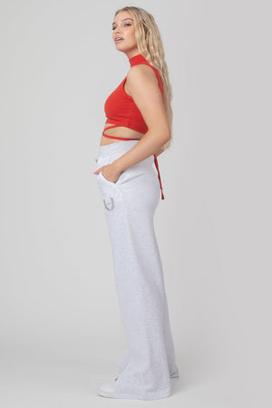 High Neck Strappy Waist Crop Top Red