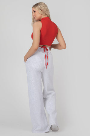 High Neck Strappy Waist Crop Top Red