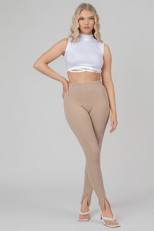 High Neck Strappy Waist Crop Top White