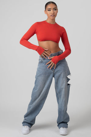 Long Sleeve Underbust Top Red