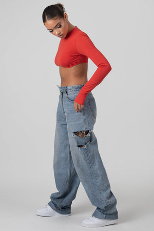 Long Sleeve Underbust Top Red