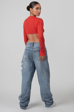 Long Sleeve Underbust Top Red