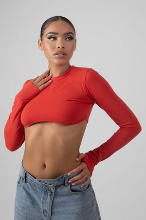 Long Sleeve Underbust Top Red