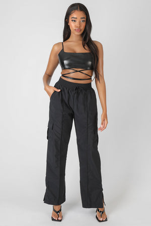Pu Square Neck Wrap Bralet Black