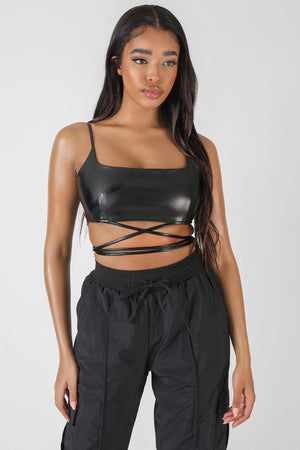 Pu Square Neck Wrap Bralet Black