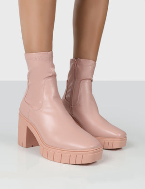 Obstacle Pink Platform Chunky Heeled Ankle Boots