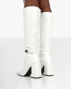 Apologetic White Pu Knee High Block Heel Boots