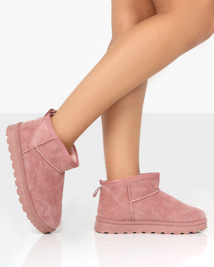Flurry Pink Faux Suede Ultra Mini Ankle Boots