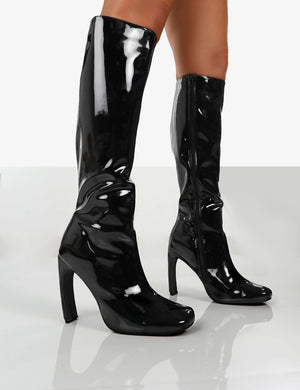 Black patent knee high boots discount