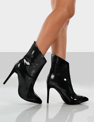Quinn Black Patent Heeled Stiletto Ankle Boots