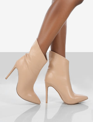 Quinn Nude Patent Heeled Stiletto Ankle Boots