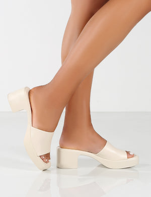 Rejina Off White Block Heeled Strappy Sandals