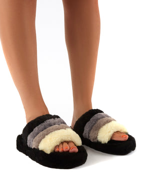 Sleepy Black Fluffy Sliders Faux Fur Slippers
