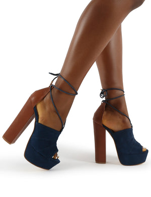 Suzanna Denim Lace Up Platform Block Heels