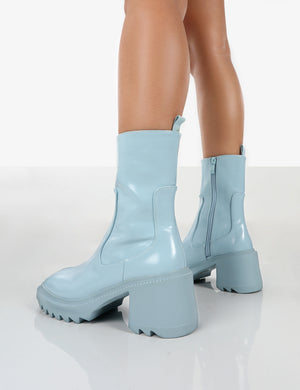 Sway Baby Blue PU Heeled Wellies Ankle Boots