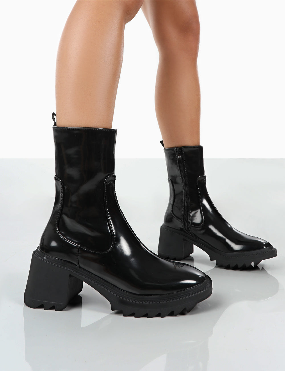 Black chunky heel ankle boots cheap