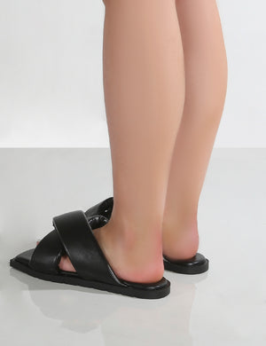 Shatter Wide Fit Black Cross Over Slider Sandals