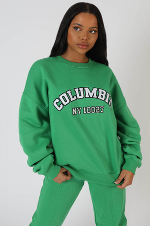 Oversized Columbia Slogan Sweatshirt Green