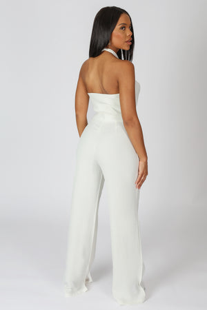 Cross Front Halter Wide Leg Jumpsuit White