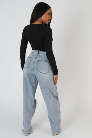 Underbust Seam Square Neck Bodysuit Black