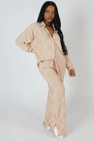 Oversized Checkerboard Towelling Shirt Sand