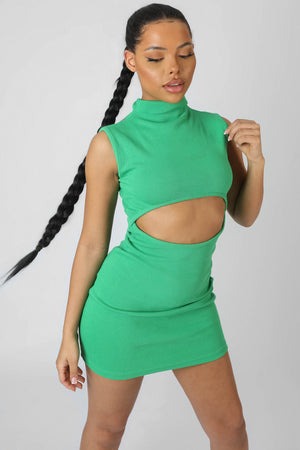 Rib Cut Out Bodycon Mini Dress Green