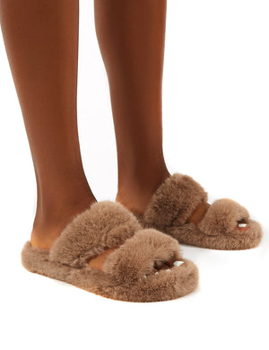 Tan fluffy slippers cheap