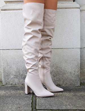 Theirs Taupe Wide Fit  PU Over the Knee Boots