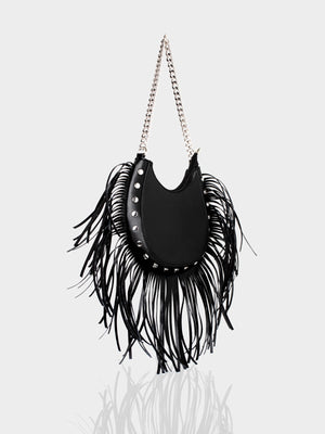 The Western Black Pu Tassle Shoulder Bag