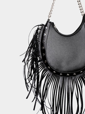 The Western Black Pu Tassle Shoulder Bag