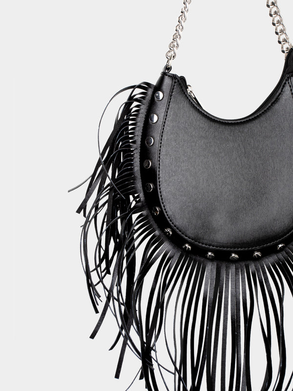 The Western Black Pu Tassle Shoulder Bag