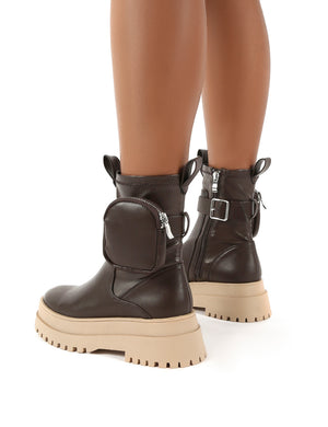 Thought Chocolate Pu Pocket Chunky Sole Ankle Boot