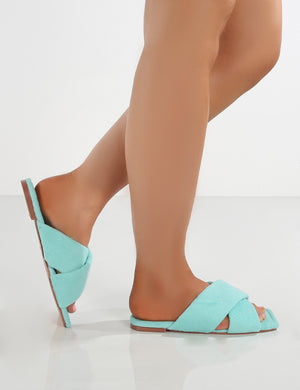 Tropicana Turquoise PU Cross Over Slider Sandals
