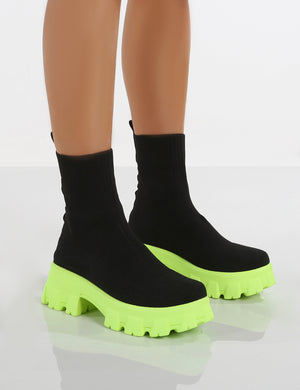 Trust Black And Green Chunky Sole Platform Sole Sock Ankle Boots