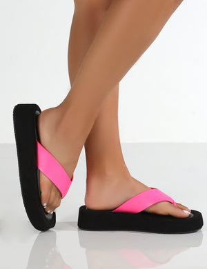 Voyage Pink PU Thong Strap Chunky Sole Sandals 