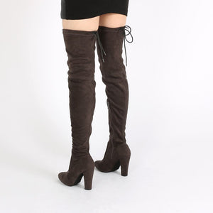 Janine Over the Knee Boots in Dark Taupe Faux Suede