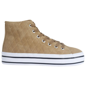 Beige Quilted High Top Trainers