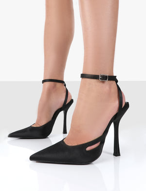Adapt Black Satin Pointed Toe Court Heels