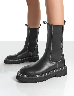 Animate Black Ankle Chunky Sole Chelsea Boots
