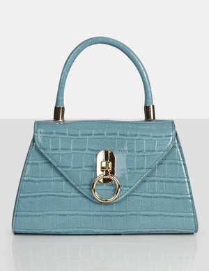 The Nia Blue Croc Pu Mini Handbag