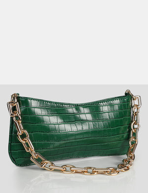 The Sadie Green Croc Chain Detail Shoulder Bag